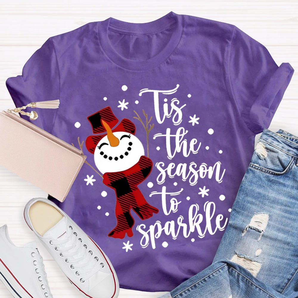Tis The Season To Sparkle Snowman And Snowflakes Christmas T-shirt