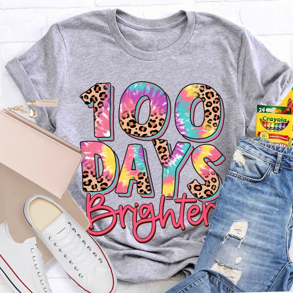 100 Days Brighter Colorful Leopard Print Font T-shirt