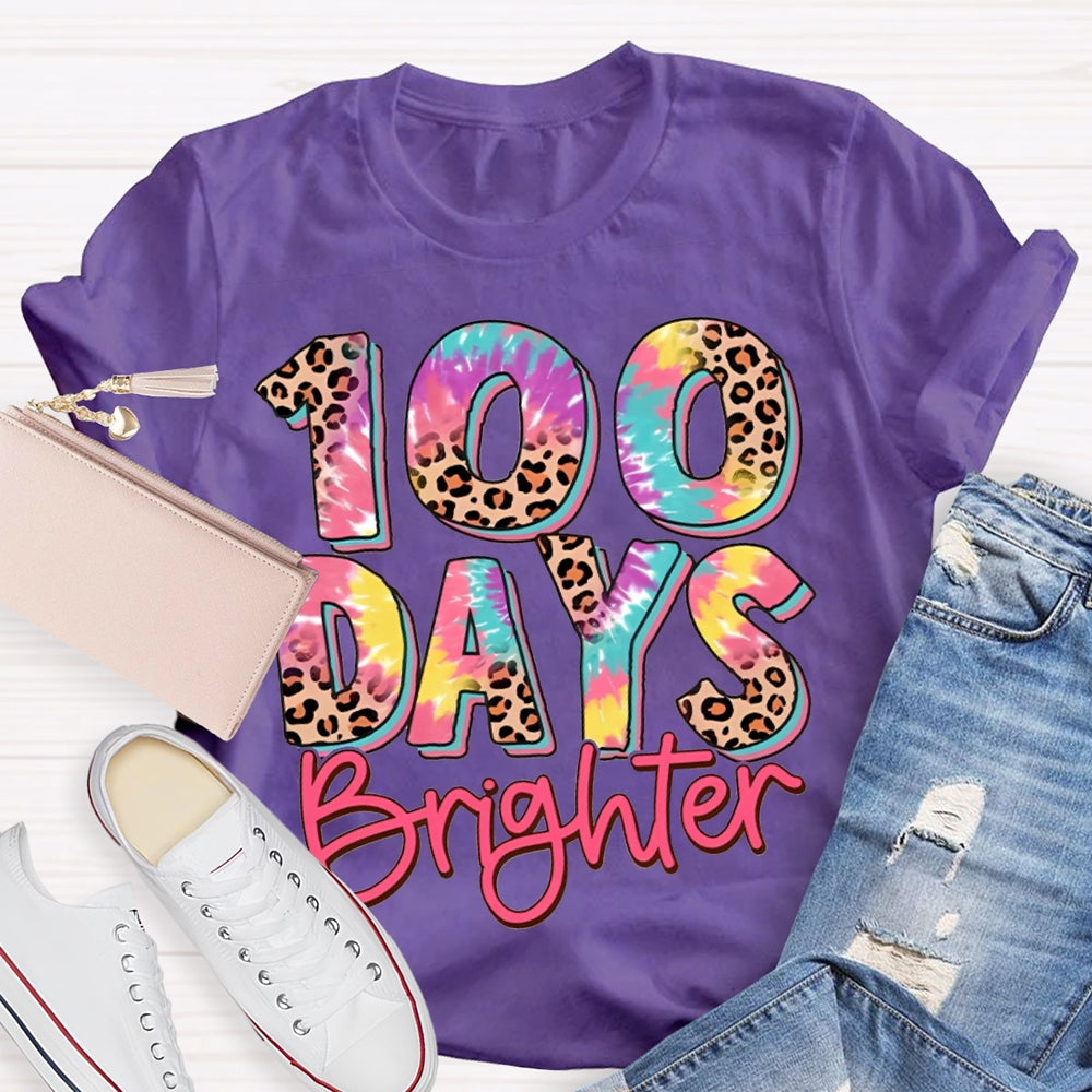 100 Days Brighter Colorful Leopard Print Font T-shirt