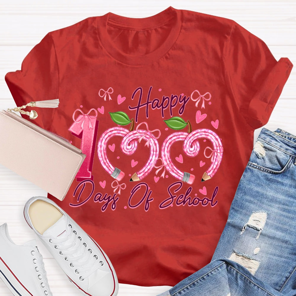 Happy 100 Days Of School Colorful Heart Font T-shirt