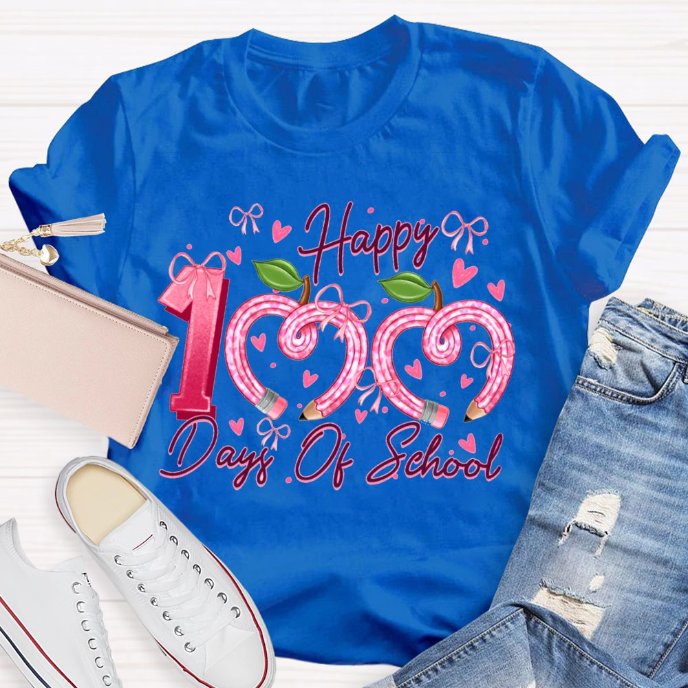 Happy 100 Days Of School Colorful Heart Font T-shirt