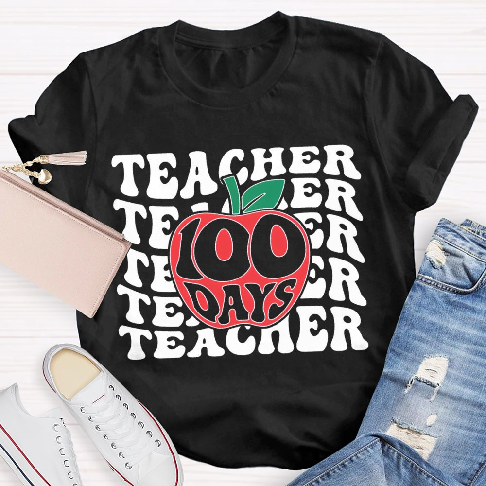 100 Days Teacher Apple Print T-shirt