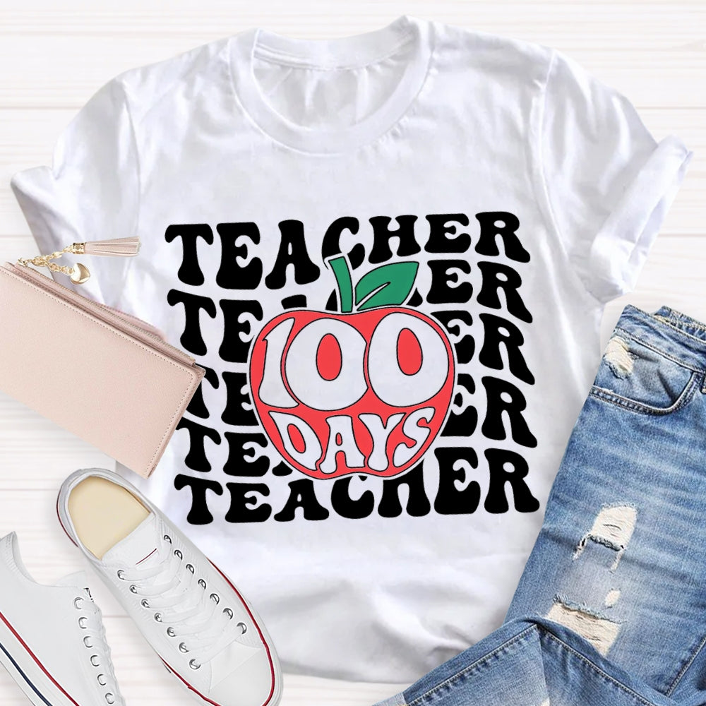 100 Days Teacher Apple Print T-shirt