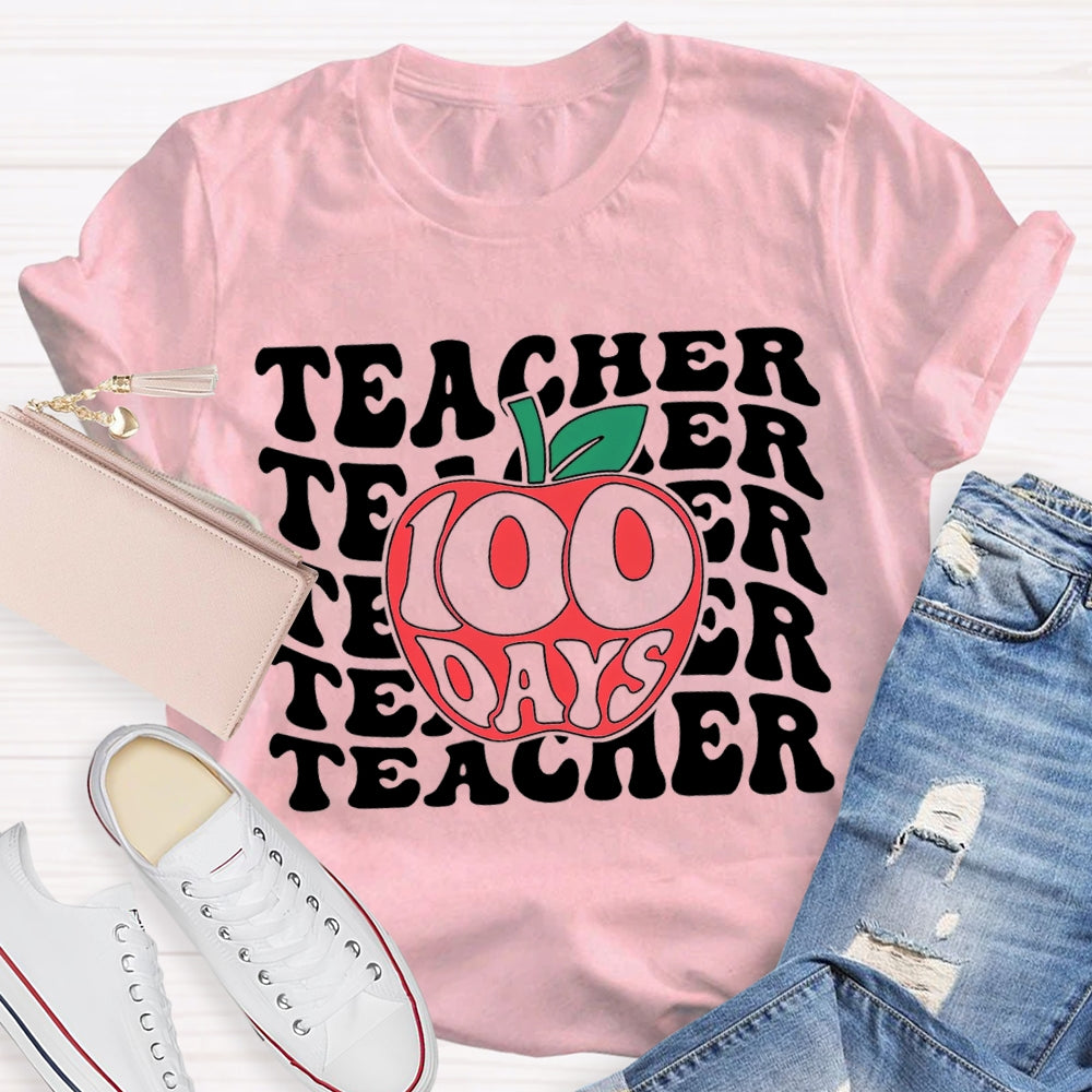 100 Days Teacher Apple Print T-shirt