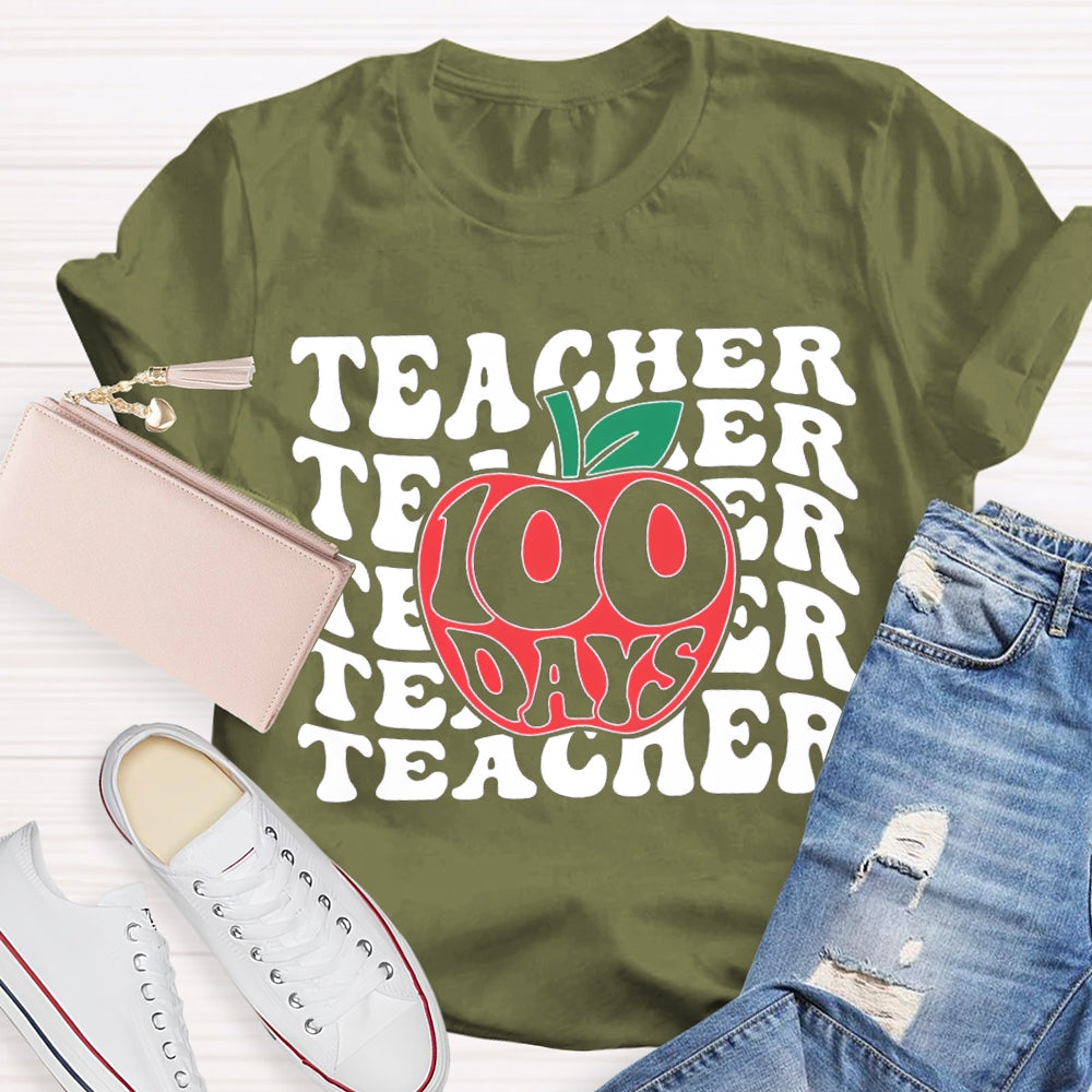 100 Days Teacher Apple Print T-shirt