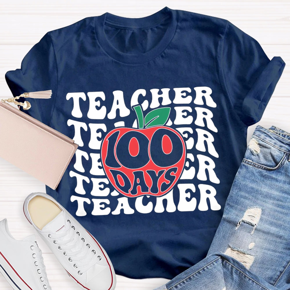 100 Days Teacher Apple Print T-shirt