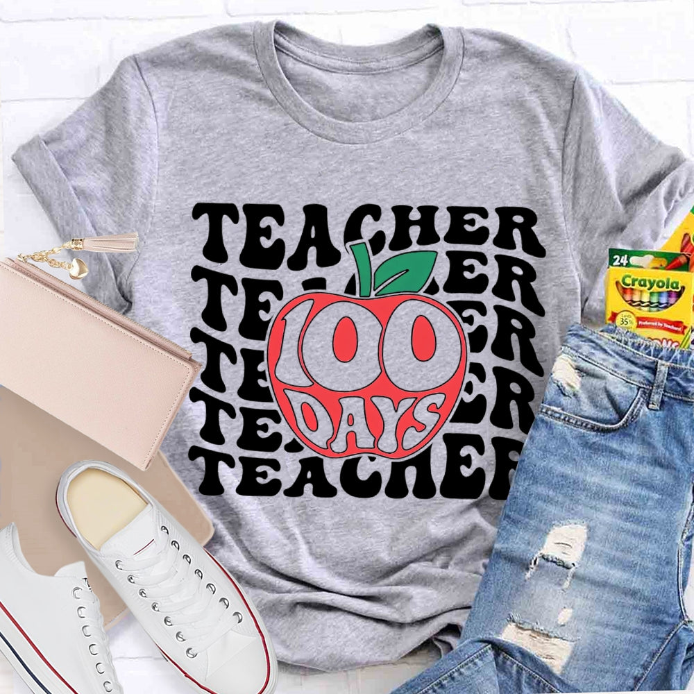 100 Days Teacher Apple Print T-shirt