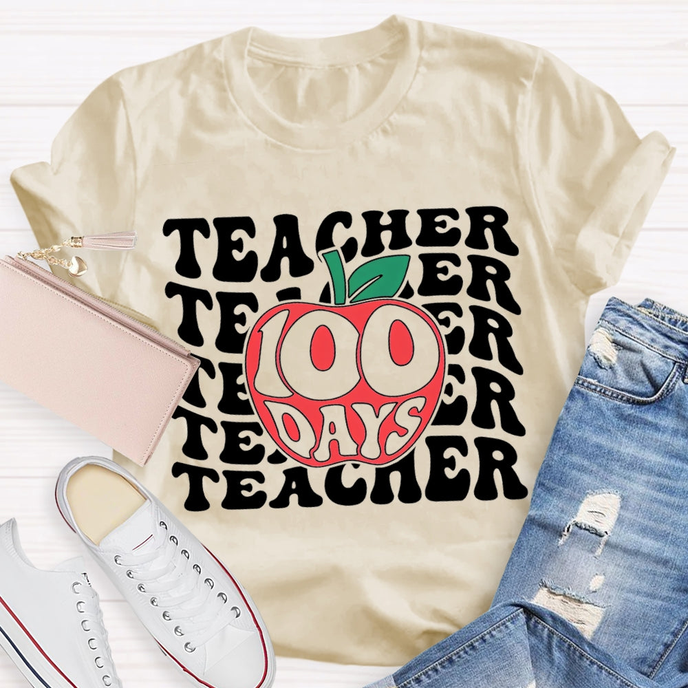 100 Days Teacher Apple Print T-shirt