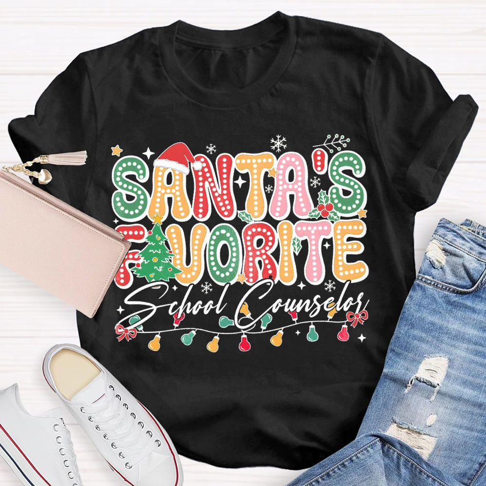 Santa'S Favorite School Counselor Christmas Lights T-shirt