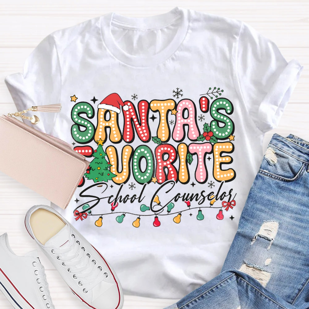 Santa'S Favorite School Counselor Christmas Lights T-shirt