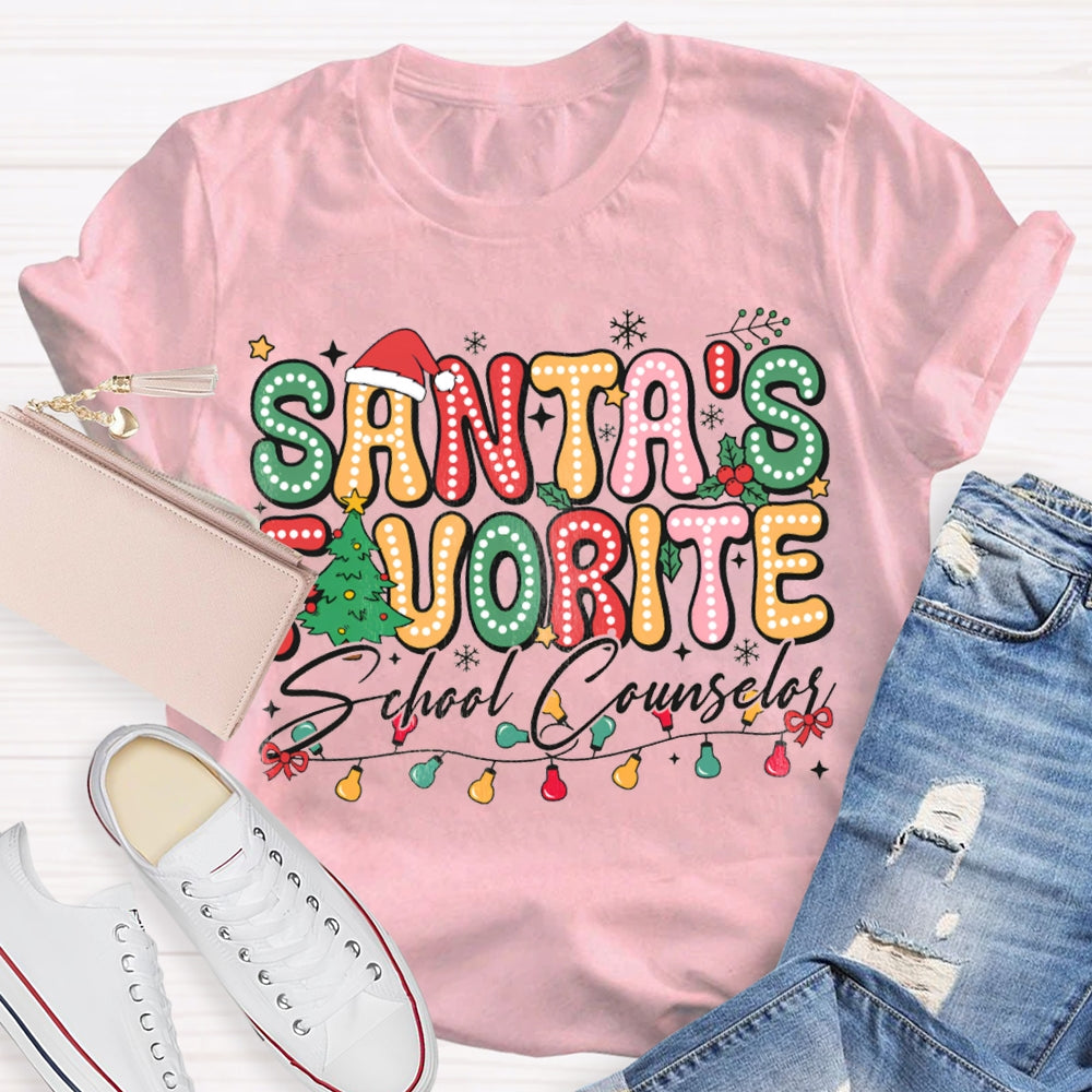 Santa'S Favorite School Counselor Christmas Lights T-shirt