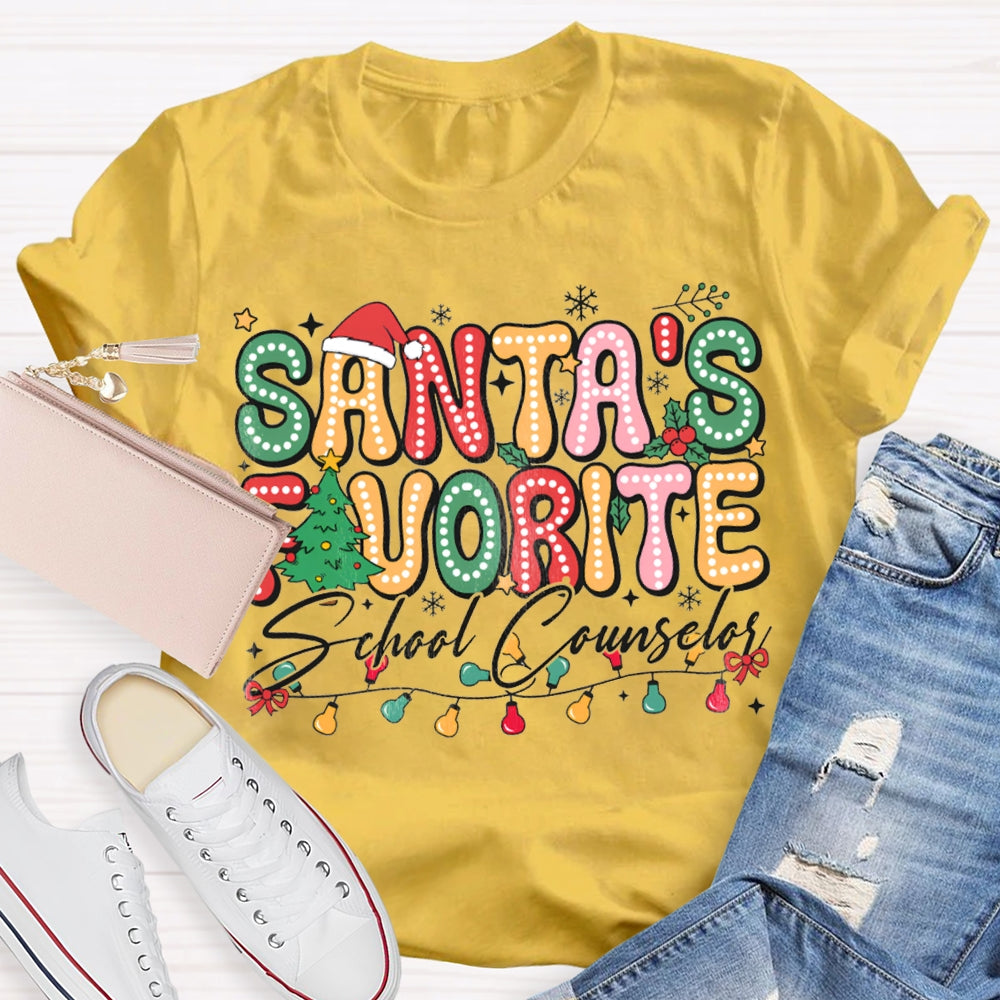Santa'S Favorite School Counselor Christmas Lights T-shirt