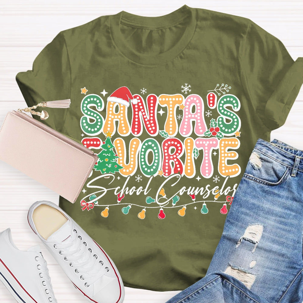 Santa'S Favorite School Counselor Christmas Lights T-shirt