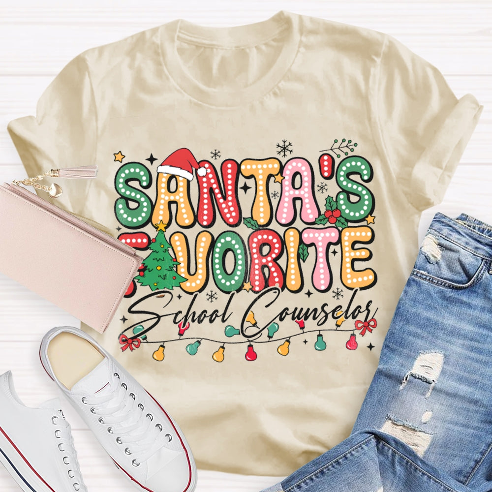 Santa'S Favorite School Counselor Christmas Lights T-shirt