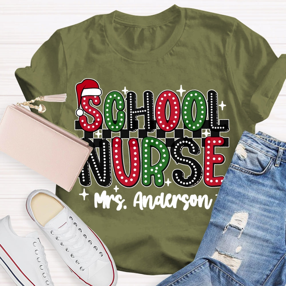Personalized Name School Nurse Christmas Lights And Christmas Vibes Fonts T-shirt