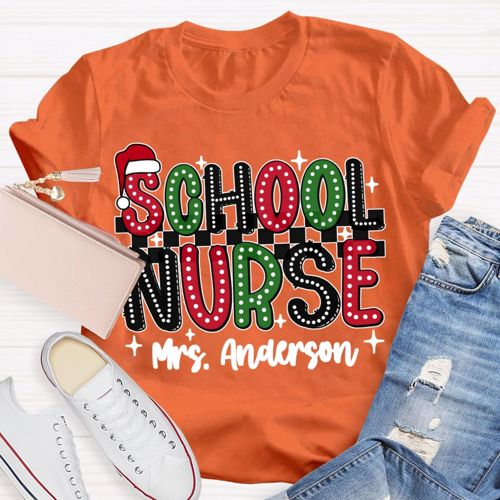 Personalized Name School Nurse Christmas Lights And Christmas Vibes Fonts T-shirt