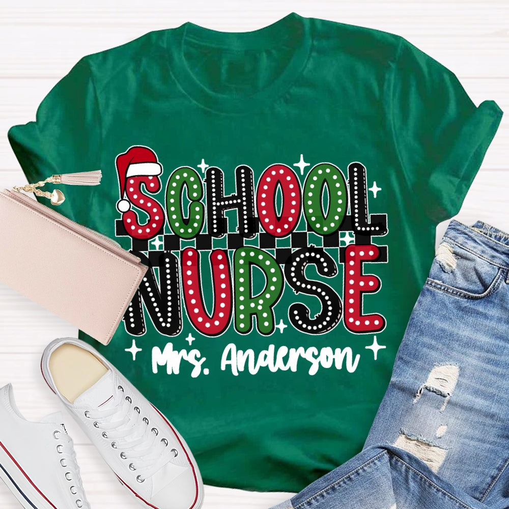 Personalized Name School Nurse Christmas Lights And Christmas Vibes Fonts T-shirt