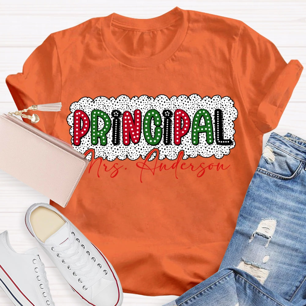 Personalized Name Principal Polka Dot Print Christmas T-shirt