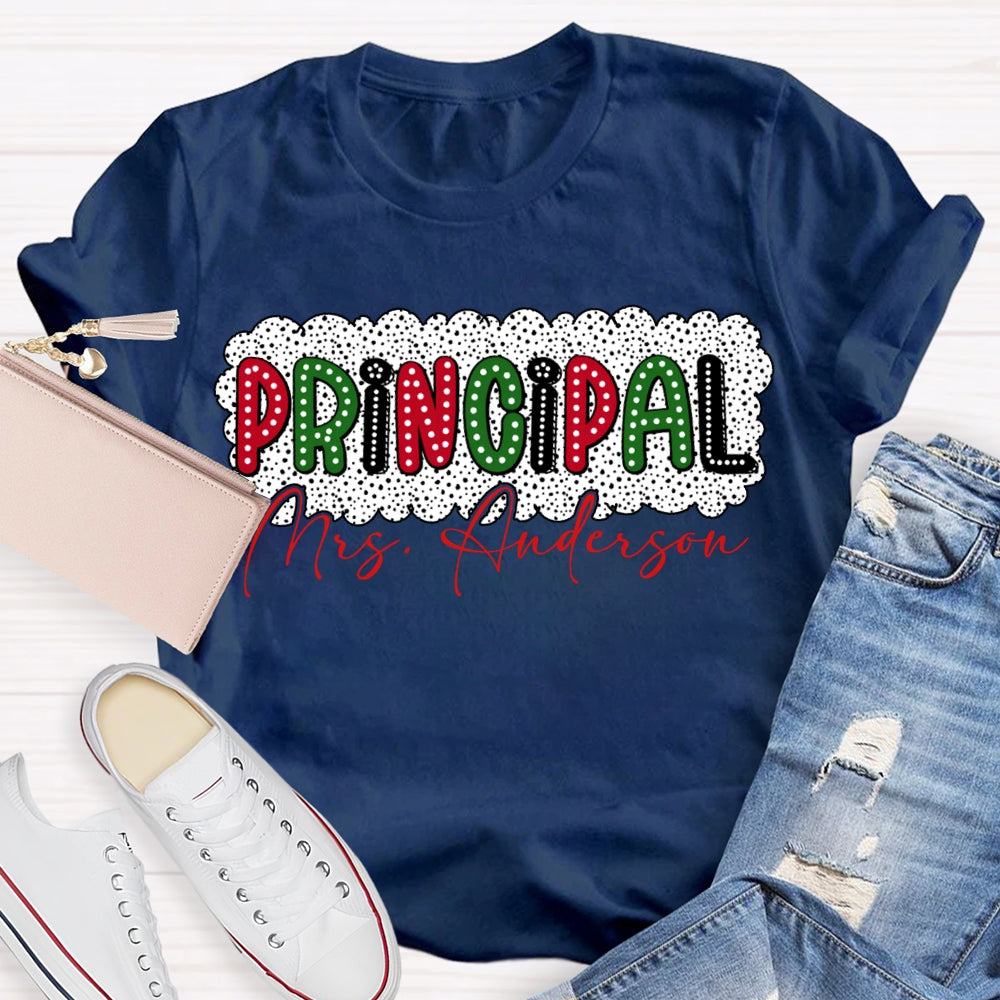 Personalized Name Principal Polka Dot Print Christmas T-shirt