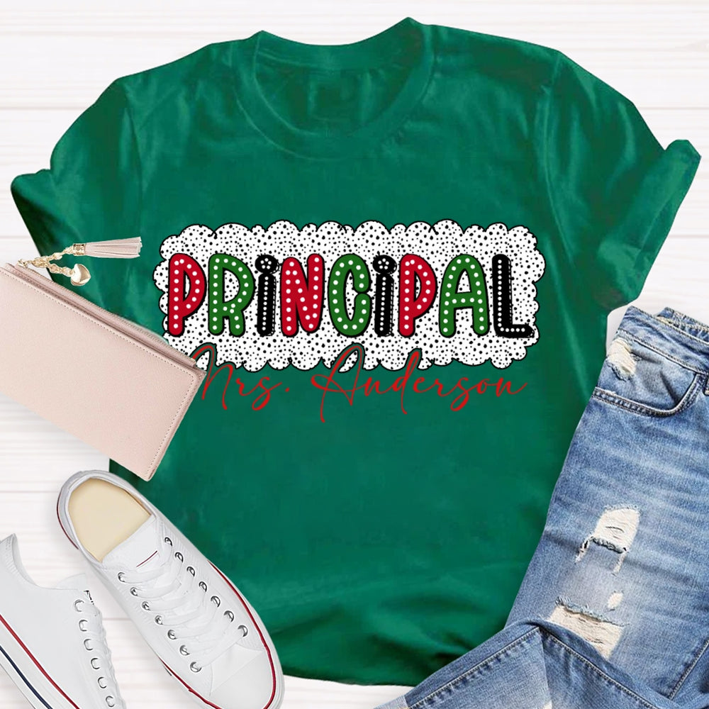 Personalized Name Principal Polka Dot Print Christmas T-shirt