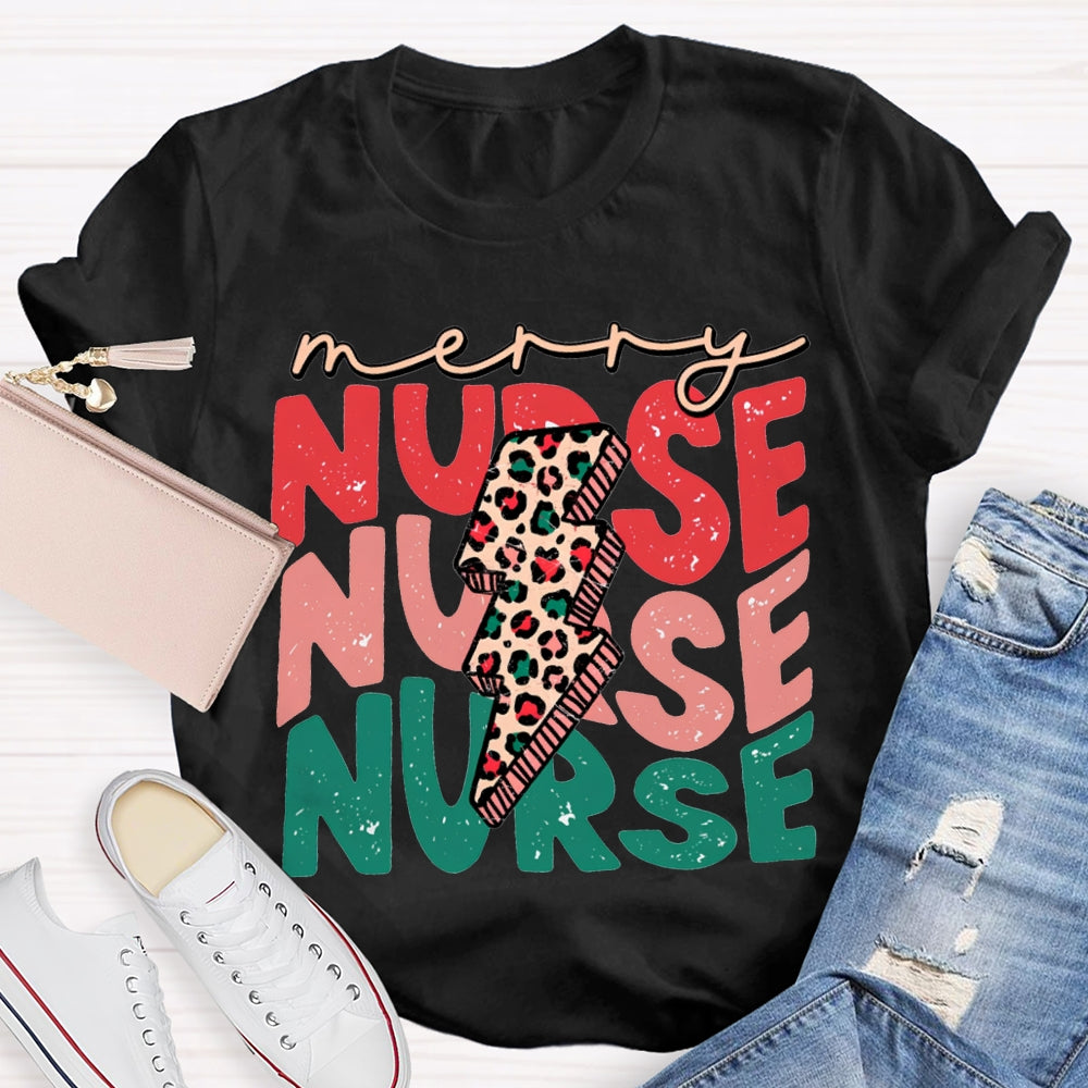 Merry Nurse Christmas Lightning Print And Christmas T-shirt