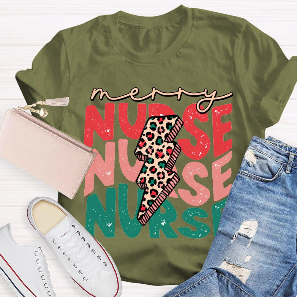 Merry Nurse Christmas Lightning Print And Christmas T-shirt