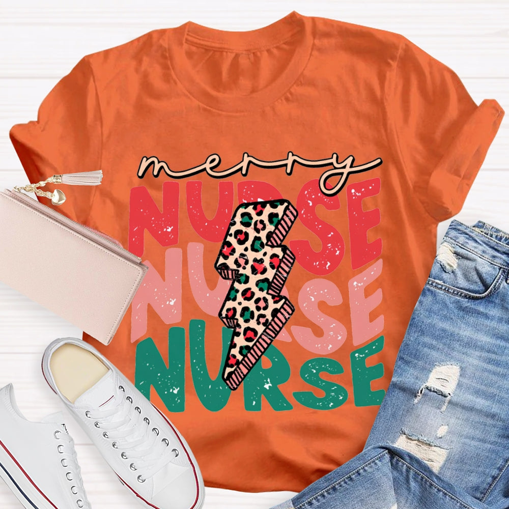 Merry Nurse Christmas Lightning Print And Christmas T-shirt