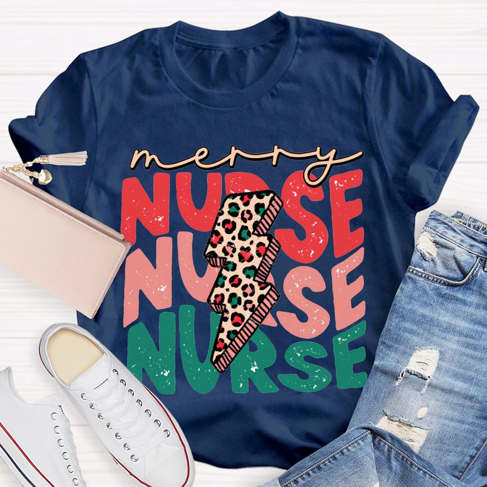Merry Nurse Christmas Lightning Print And Christmas T-shirt