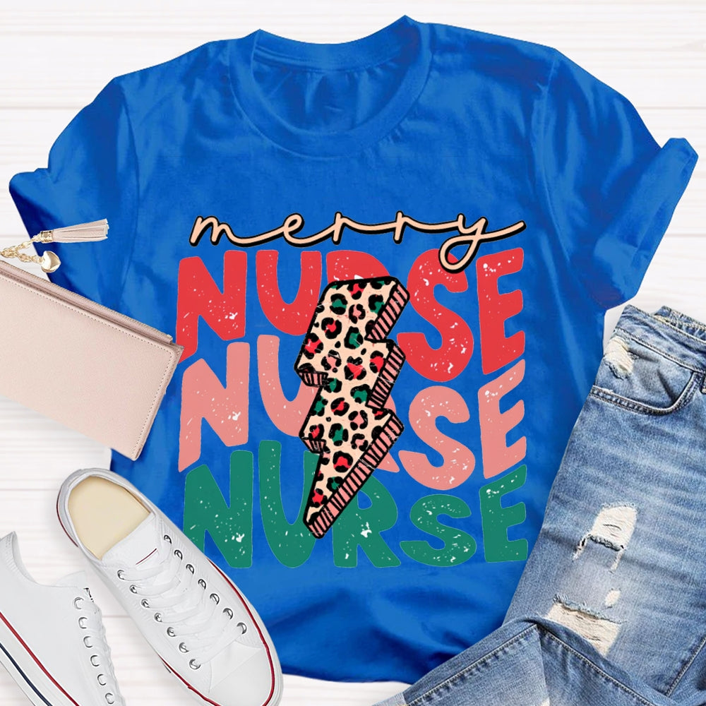 Merry Nurse Christmas Lightning Print And Christmas T-shirt