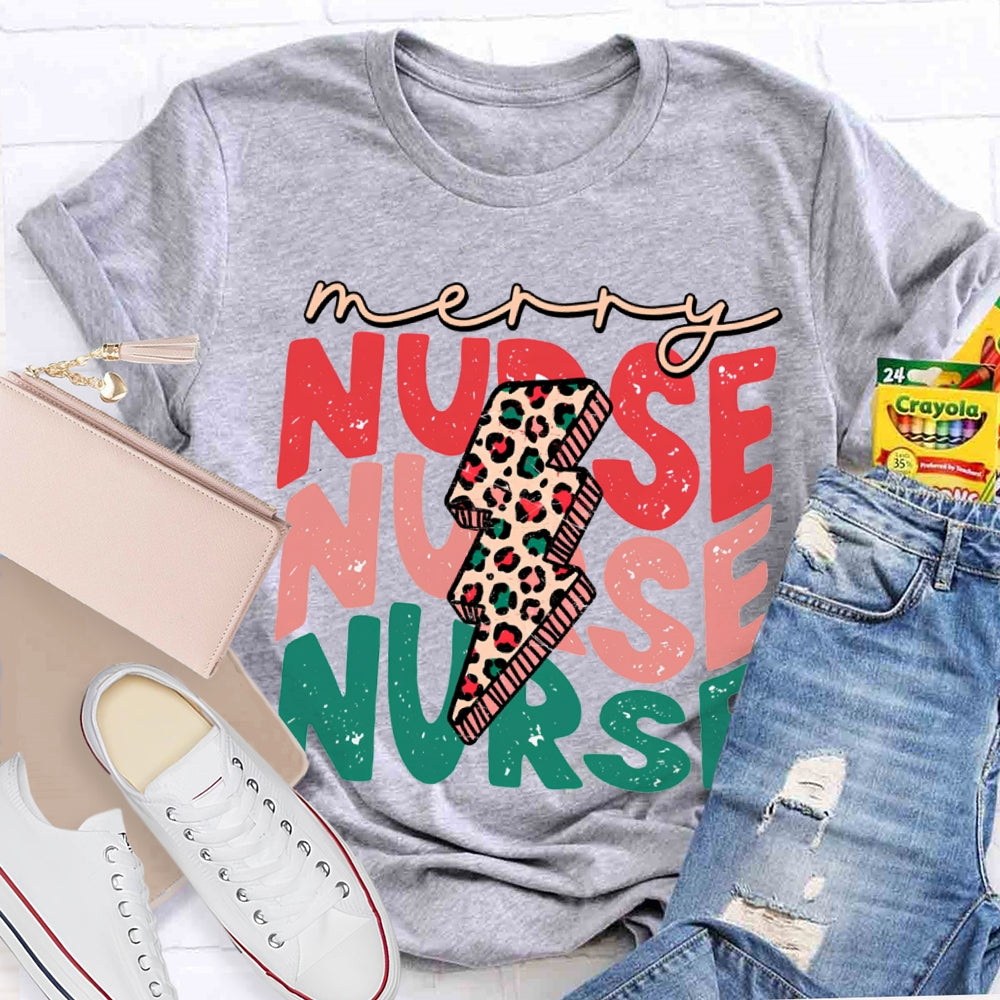 Merry Nurse Christmas Lightning Print And Christmas T-shirt