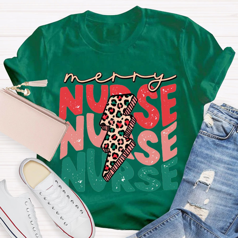 Merry Nurse Christmas Lightning Print And Christmas T-shirt