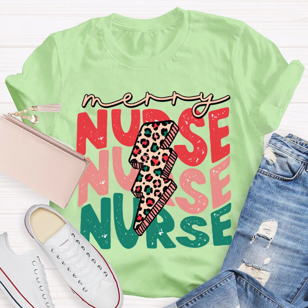 Merry Nurse Christmas Lightning Print And Christmas T-shirt