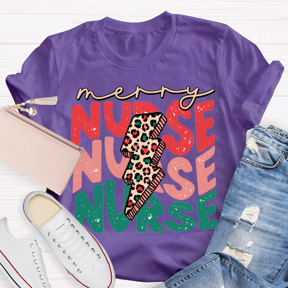 Merry Nurse Christmas Lightning Print And Christmas T-shirt