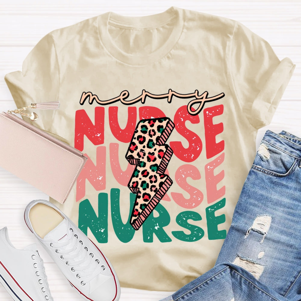 Merry Nurse Christmas Lightning Print And Christmas T-shirt