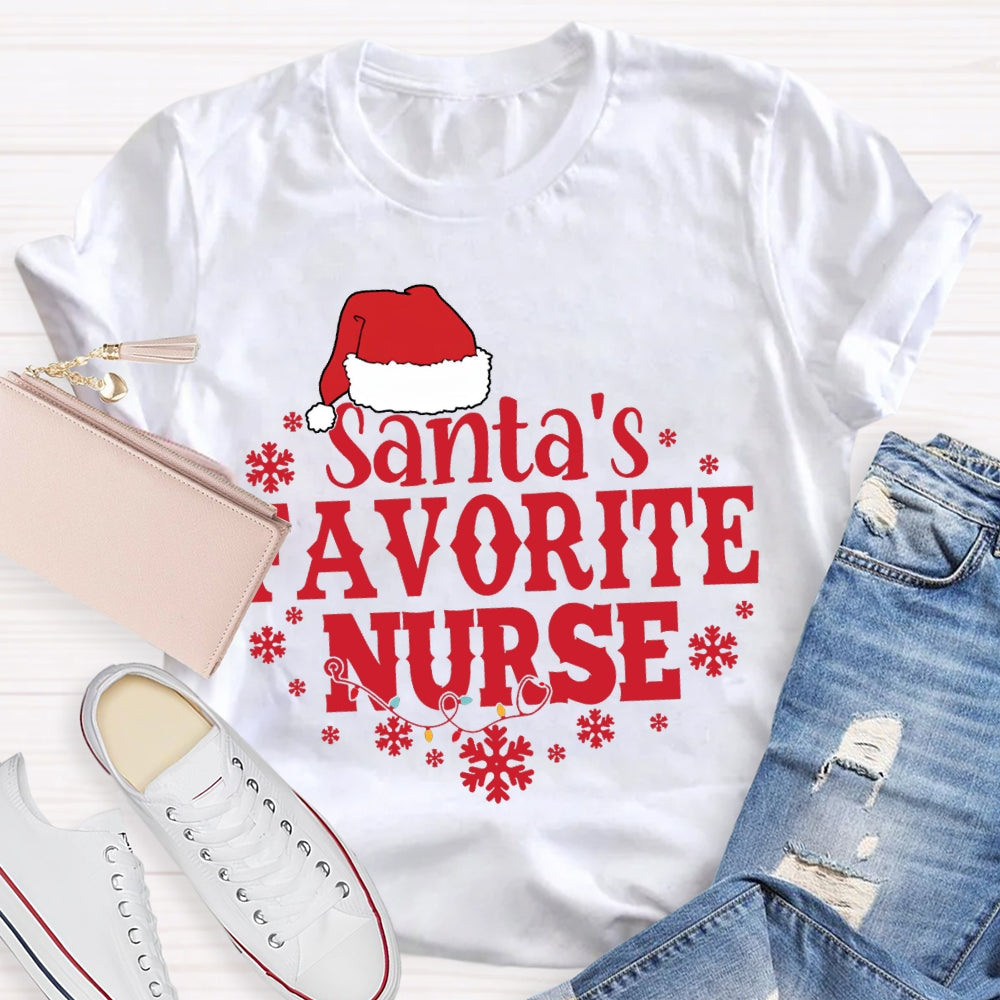 Santa'S Favorite Nurse Christmas Hats And Snowflakes Christmas T-shirt