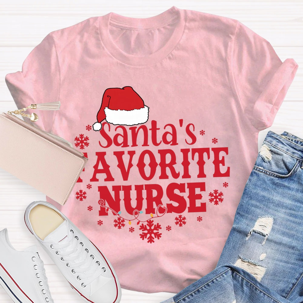Santa'S Favorite Nurse Christmas Hats And Snowflakes Christmas T-shirt