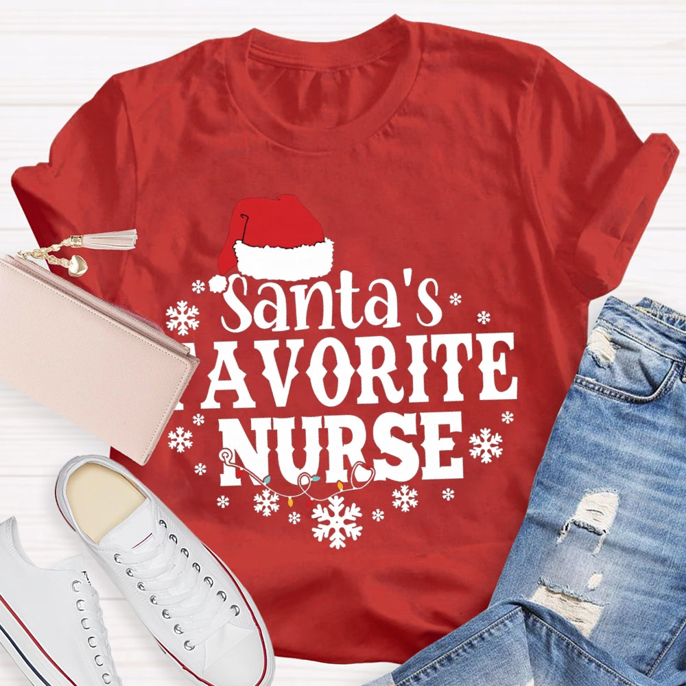 Santa'S Favorite Nurse Christmas Hats And Snowflakes Christmas T-shirt