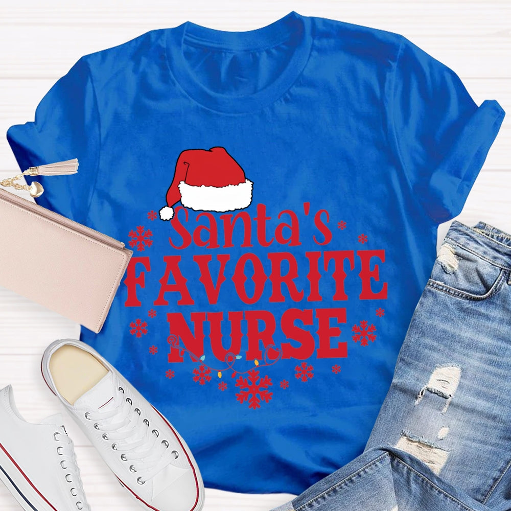 Santa'S Favorite Nurse Christmas Hats And Snowflakes Christmas T-shirt