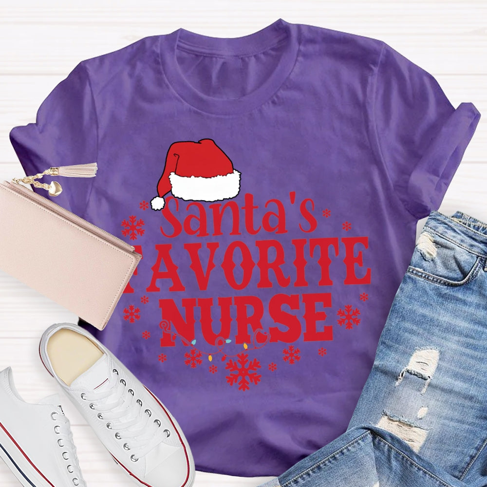 Santa'S Favorite Nurse Christmas Hats And Snowflakes Christmas T-shirt