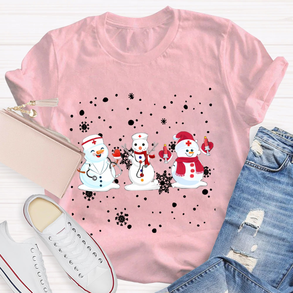 Christmas School Nurse Snowman And Snowflakes Christmas T-shirt