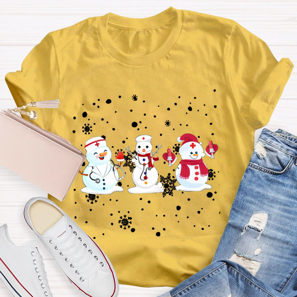 Christmas School Nurse Snowman And Snowflakes Christmas T-shirt