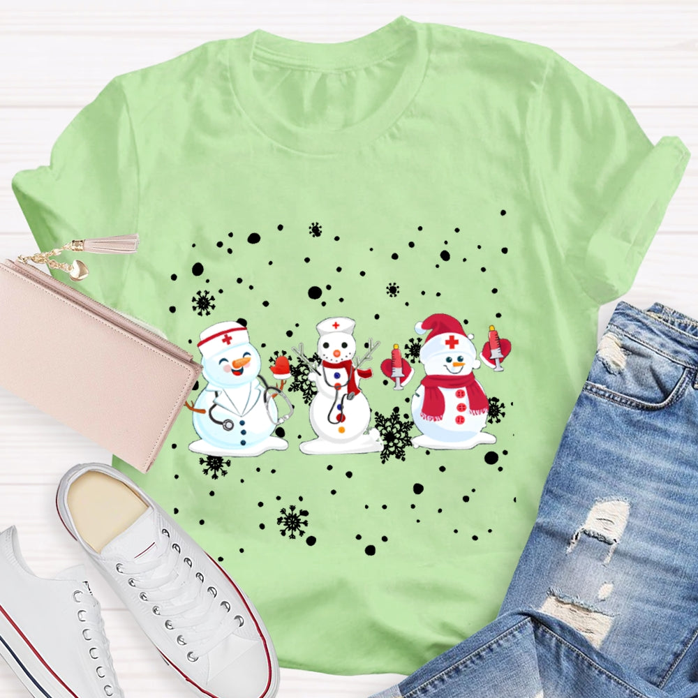 Christmas School Nurse Snowman And Snowflakes Christmas T-shirt