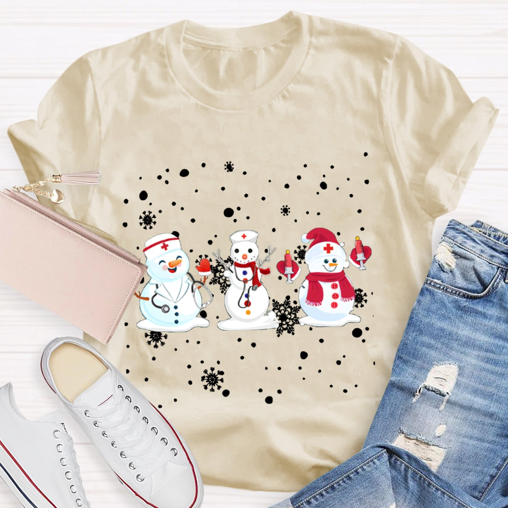 Christmas School Nurse Snowman And Snowflakes Christmas T-shirt