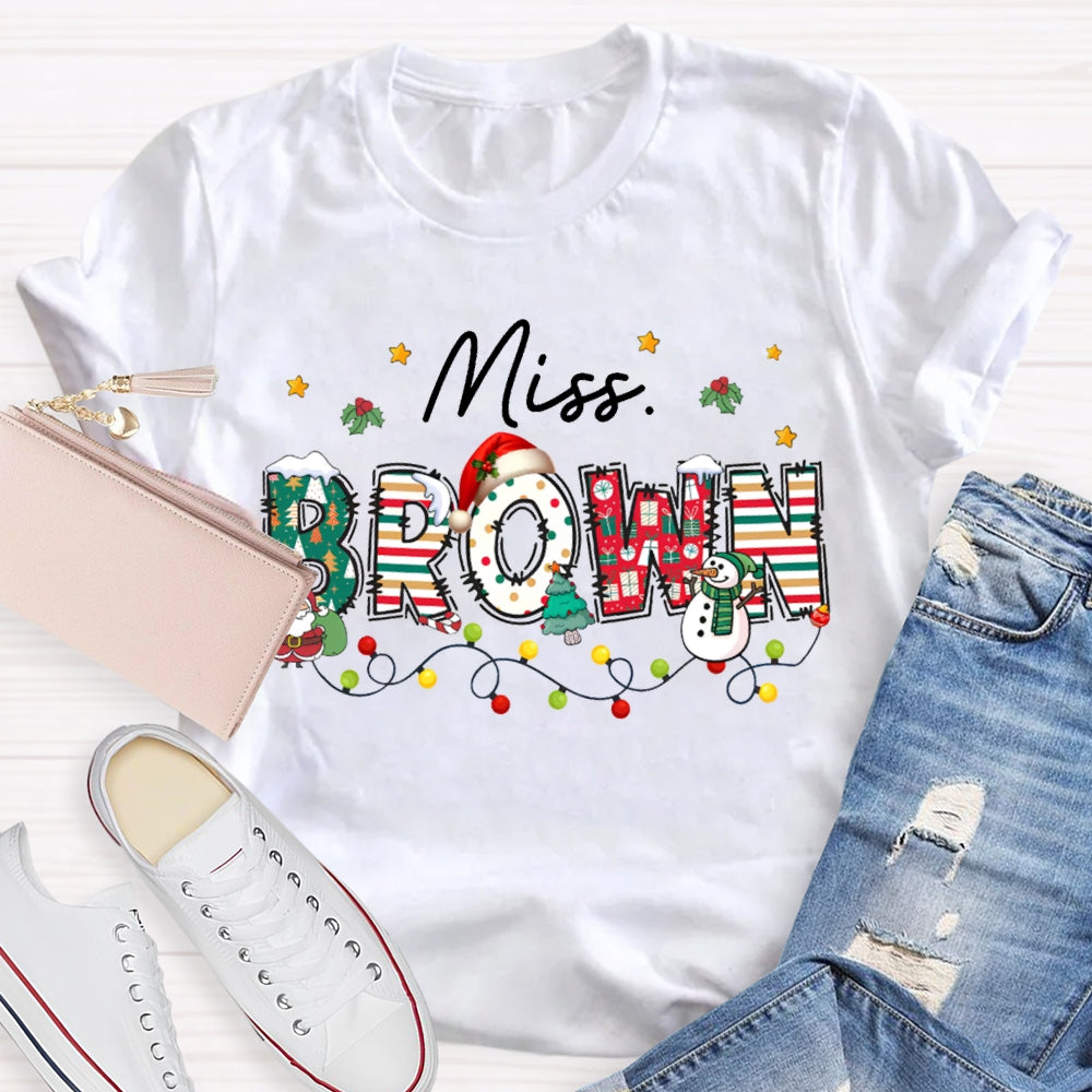 Personalized Name Christmas Lights And Christmas Vibes Fonts T-shirt