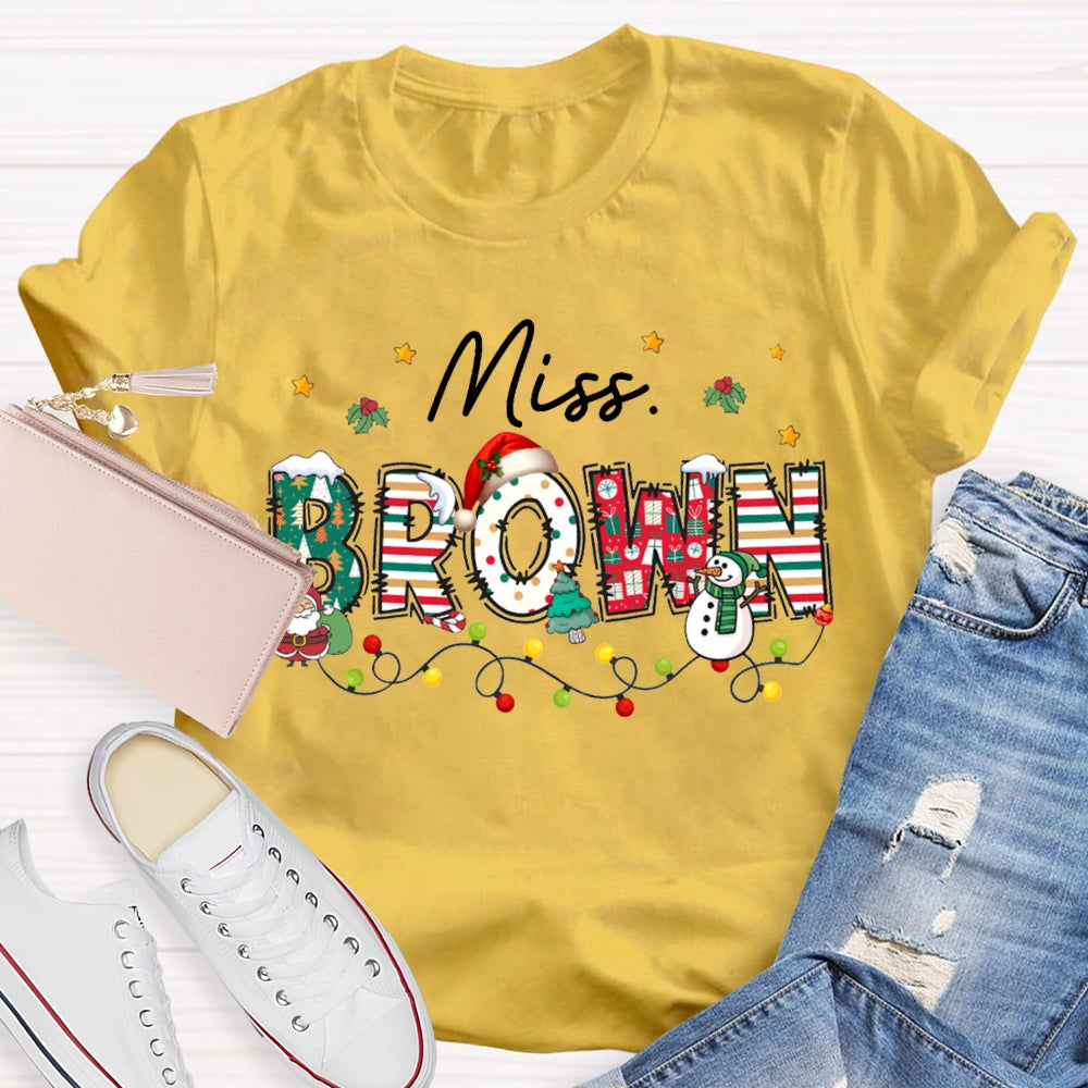 Personalized Name Christmas Lights And Christmas Vibes Fonts T-shirt