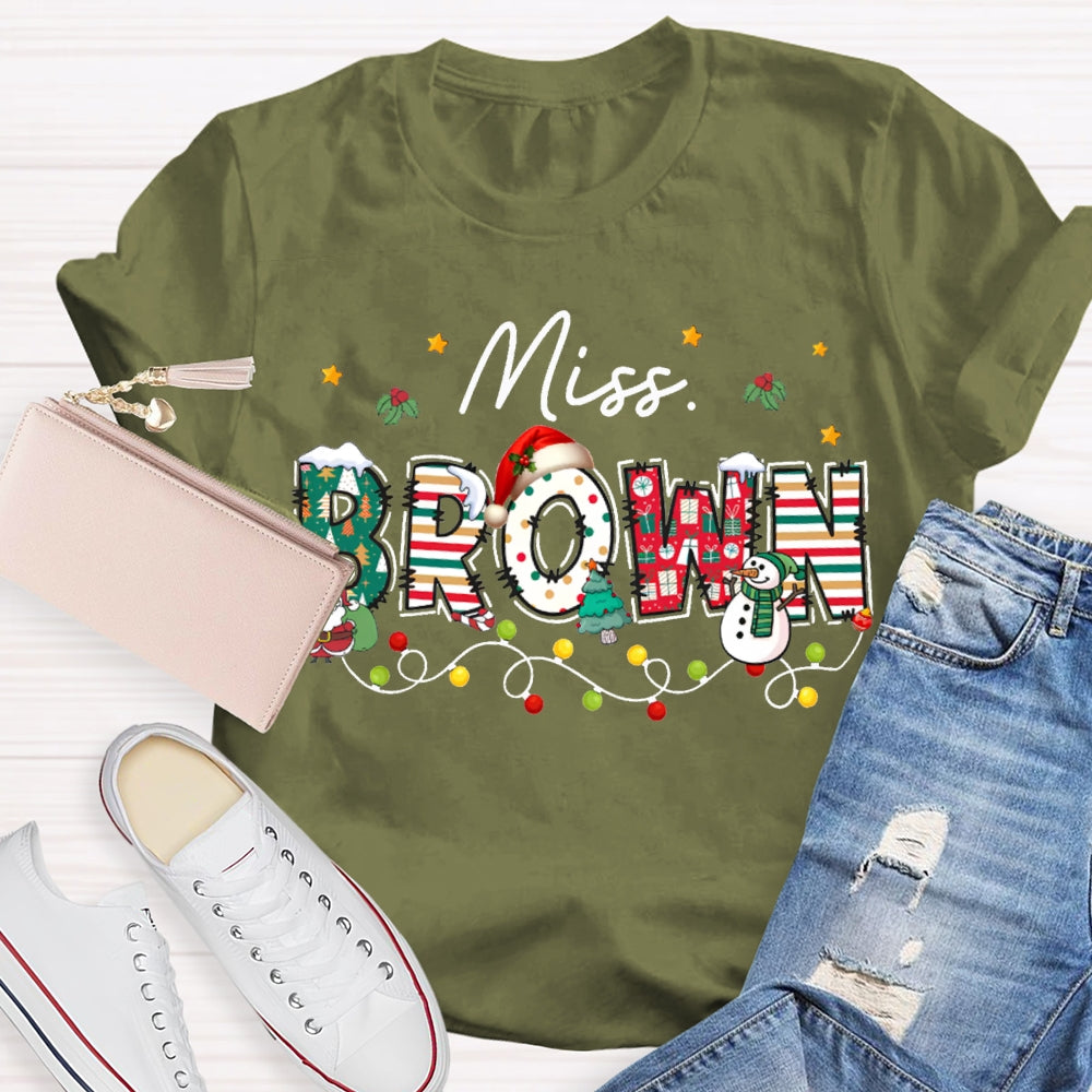 Personalized Name Christmas Lights And Christmas Vibes Fonts T-shirt