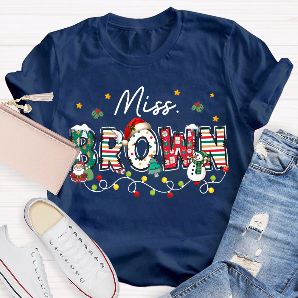 Personalized Name Christmas Lights And Christmas Vibes Fonts T-shirt