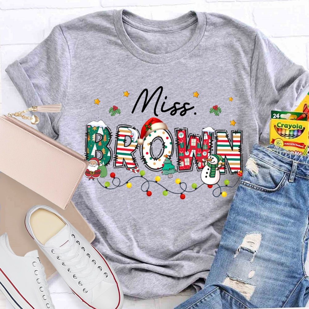 Personalized Name Christmas Lights And Christmas Vibes Fonts T-shirt