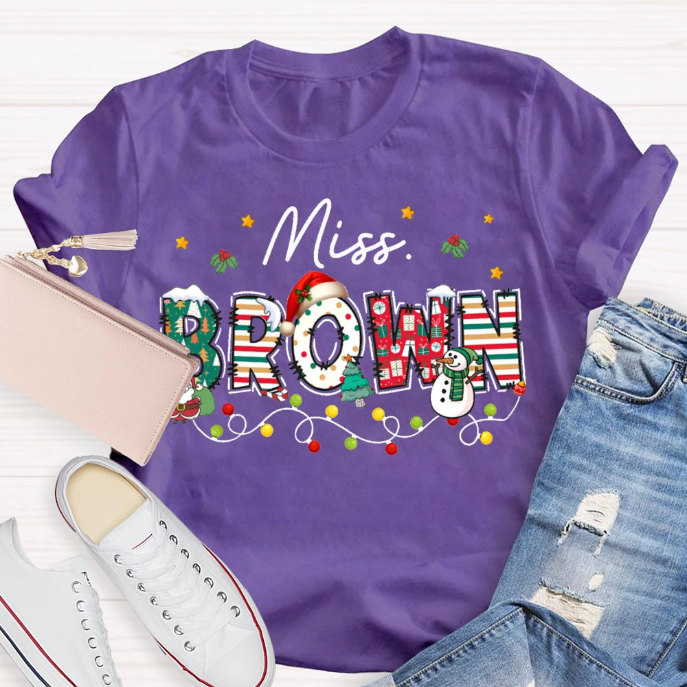 Personalized Name Christmas Lights And Christmas Vibes Fonts T-shirt