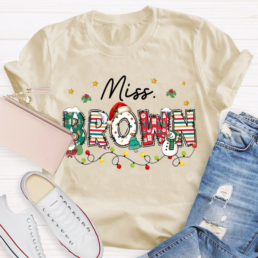 Personalized Name Christmas Lights And Christmas Vibes Fonts T-shirt